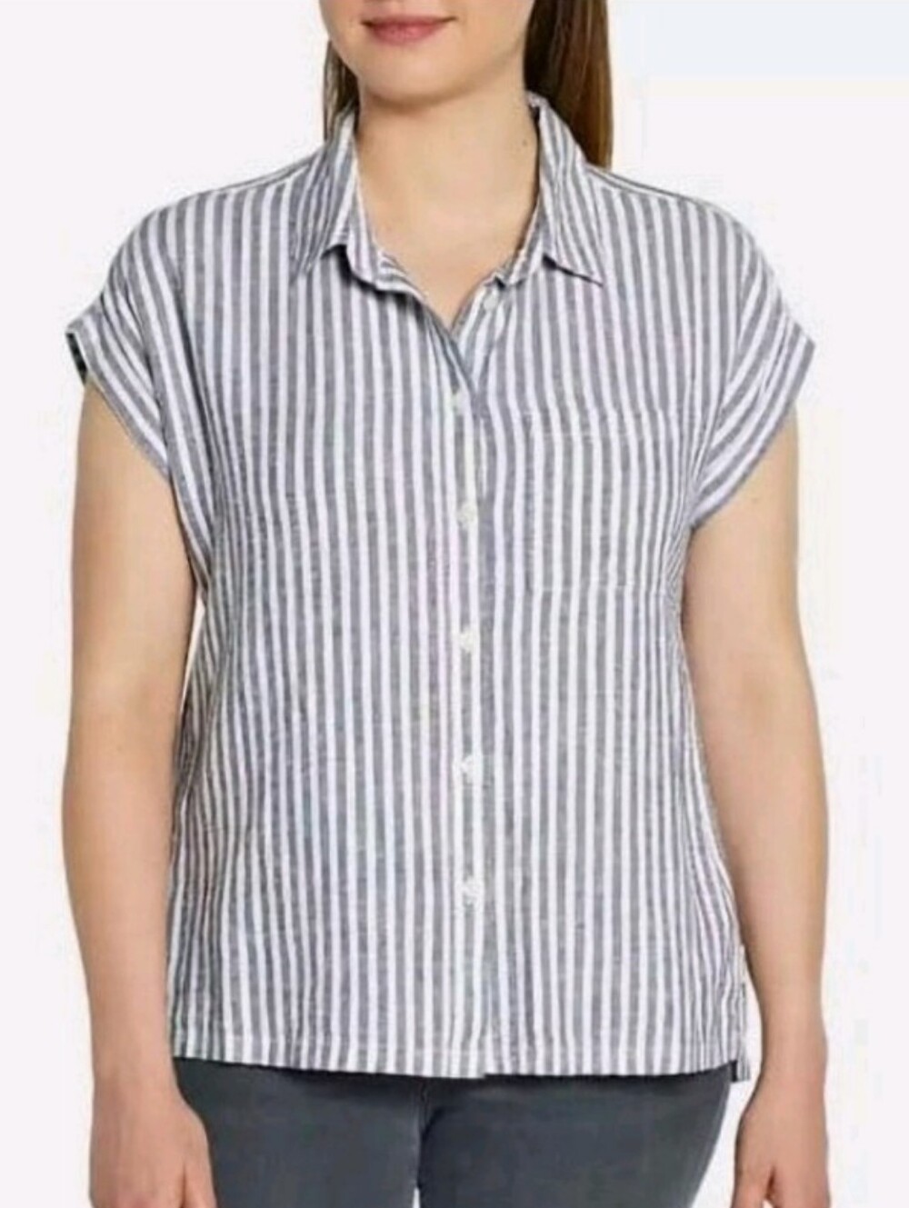 Orvis Striped Linen Blend Buttin Down Shirt Suze L Coastal Nautical Camp
